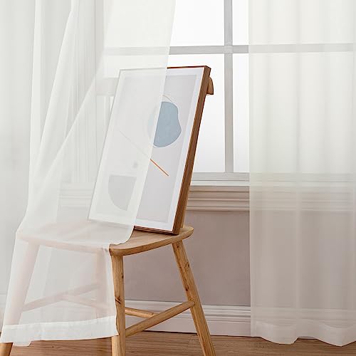 Simplebrand Sheer Curtains 72 Inches Long 2 Panels for Living Room, Dual Rod Pockets Airy Window Treatments Voile Curtains Sheer Panels Lightweight for Front Back Patio Glass Door, Ivory, 42" Width