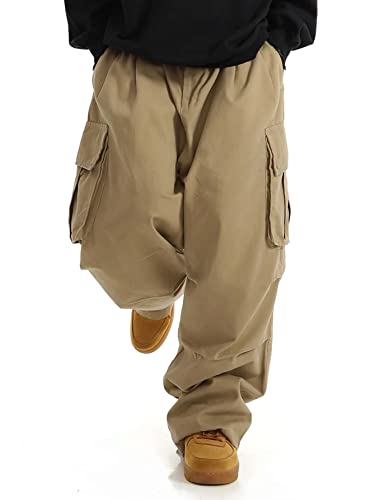 Verdusa Men's Drawstring Waist Pocket Side Loose Cargo Pants Baggy Joggers Khaki S