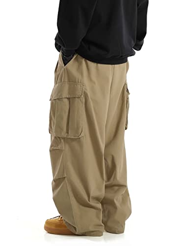 Verdusa Men's Drawstring Waist Pocket Side Loose Cargo Pants Baggy Joggers Khaki S