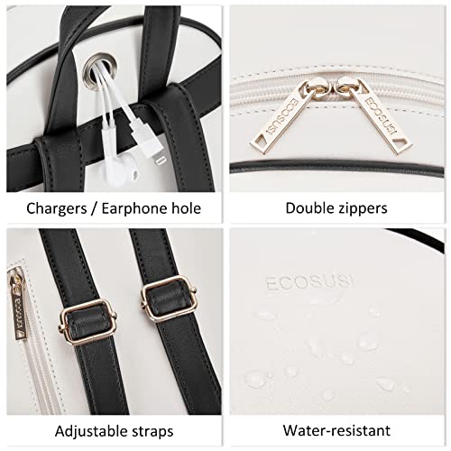 ECOSUSI Women Backpack Purse Water Resistant PU Leather Backpack Fashion Rucksack Ladies College Daypack with Tassel,3 Pcs (Black & Beige)