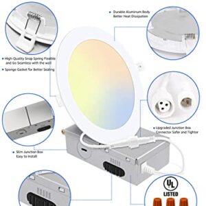 12 Pack 5CCT Ultra-Thin LED Recessed Lighting 6 Inch, Downlight with Junction Box, 2700K/3000K/4000K/5000K/6500K Selectable, 12W 110W Eqv, Dimmable Wafer Lights, 1050LM Canless LED Recessed Light, ETL