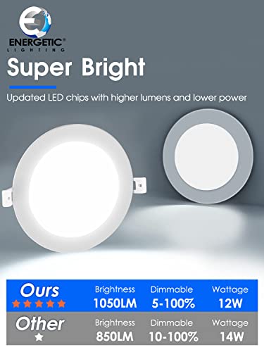 12 Pack 5CCT Ultra-Thin LED Recessed Lighting 6 Inch, Downlight with Junction Box, 2700K/3000K/4000K/5000K/6500K Selectable, 12W 110W Eqv, Dimmable Wafer Lights, 1050LM Canless LED Recessed Light, ETL