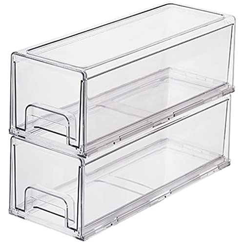 Yatmung Clear Drawers Pull Out Refrigerator Organizer Bins - Stackable Fridge Drawers - Food, Pantry, Freezer, Plastic kitchen organizing - Fridge organization and storage containers (2 Pack | small