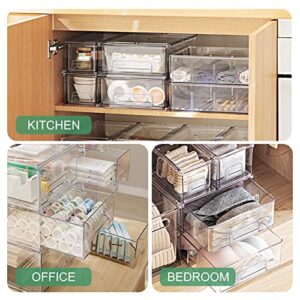 Yatmung Clear Drawers Pull Out Refrigerator Organizer Bins - Stackable Fridge Drawers - Food, Pantry, Freezer, Plastic kitchen organizing - Fridge organization and storage containers (2 Pack | small