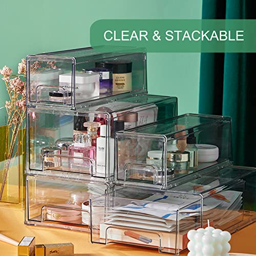 Yatmung Clear Drawers Pull Out Refrigerator Organizer Bins - Stackable Fridge Drawers - Food, Pantry, Freezer, Plastic kitchen organizing - Fridge organization and storage containers (2 Pack | small