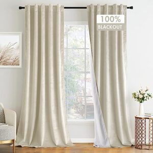 miulee 100% blackout velvet curtains 90 inches long 2 panels ivory white cream luxury light blocking window drapes for bedroom living room back tab rod pocket thermal insulated curtains