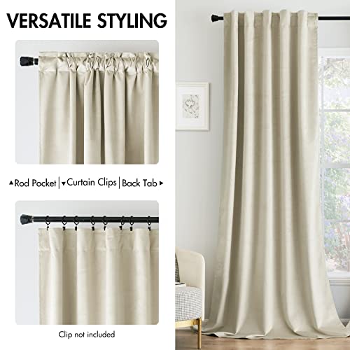 MIULEE 100% Blackout Velvet Curtains 90 Inches Long 2 Panels Ivory White Cream Luxury Light Blocking Window Drapes for Bedroom Living Room Back Tab Rod Pocket Thermal Insulated Curtains