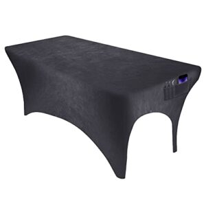 velvet stretchy massage bed table sheet cover for lash bed or massage table with pocket and cut-out for leg room (dark gray velvet)