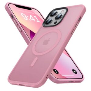 maozis strong magnetic designed for iphone 13 pro max case [compatible with magsafe][military grade drop protection] protective shockproof translucent matte slim phone case for iphone 13 pro max, pink