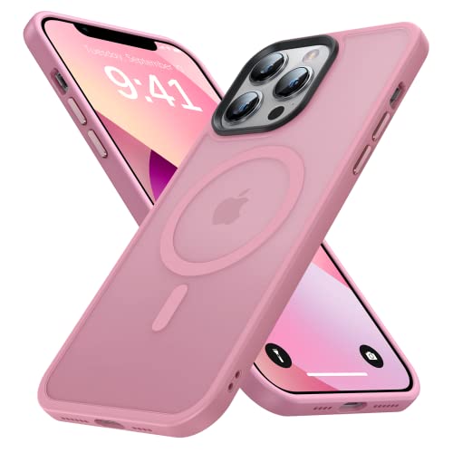 Maozis Strong Magnetic Designed for iPhone 13 Pro Max Case [Compatible with Magsafe][Military Grade Drop Protection] Protective Shockproof Translucent Matte Slim Phone Case for iPhone 13 Pro Max, Pink