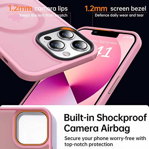 Maozis Strong Magnetic Designed for iPhone 13 Pro Max Case [Compatible with Magsafe][Military Grade Drop Protection] Protective Shockproof Translucent Matte Slim Phone Case for iPhone 13 Pro Max, Pink