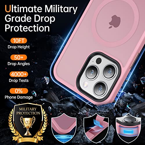 Maozis Strong Magnetic Designed for iPhone 13 Pro Max Case [Compatible with Magsafe][Military Grade Drop Protection] Protective Shockproof Translucent Matte Slim Phone Case for iPhone 13 Pro Max, Pink