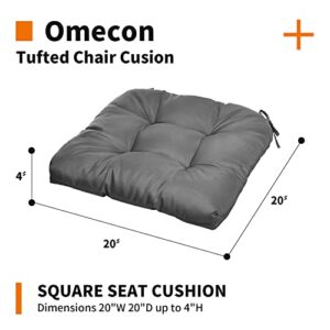 Outdoor Chair Cushion 20”x20”x4”, Tufted Water-Repellent Patio Seat Cushions with Non-Slip Ties, 2 Count, Grey