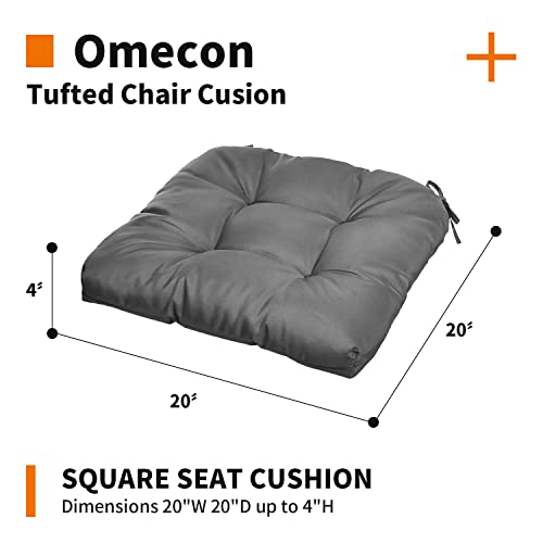 Outdoor Chair Cushion 20”x20”x4”, Tufted Water-Repellent Patio Seat Cushions with Non-Slip Ties, 2 Count, Grey