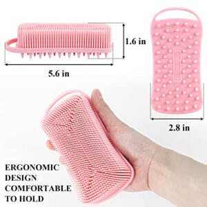 Silicone Body Scrubber Loofah, 2 in 1 Shower Scrubber for Body, Soft Silicone Loofah for Sensitive Women Men All Kinds of Skin, Scalp Massager Shampoo Brush, Exfoliating Bath Brush (2PC, Blue&Pink)