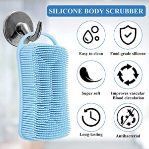 Silicone Body Scrubber Loofah, 2 in 1 Shower Scrubber for Body, Soft Silicone Loofah for Sensitive Women Men All Kinds of Skin, Scalp Massager Shampoo Brush, Exfoliating Bath Brush (2PC, Blue&Pink)