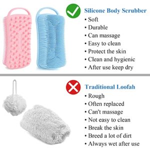 Silicone Body Scrubber Loofah, 2 in 1 Shower Scrubber for Body, Soft Silicone Loofah for Sensitive Women Men All Kinds of Skin, Scalp Massager Shampoo Brush, Exfoliating Bath Brush (2PC, Blue&Pink)