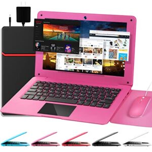 g-anica laptop computer(10.1 inch), quad core powered by android 12.0, netbook computer with wifi, webcam and bluetooth, mini laptop with bag, mouse, and mouse pad for kids and adults（pink）