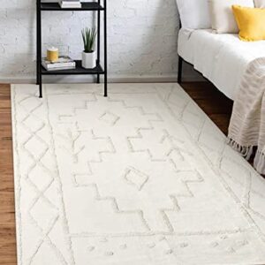 Uphome Boho Washable Rug for Living Room 5'x7' Geometric Moroccan Area Rug with Tassels Cotton Woven Tufted Throw Rugs for Bedroom Beige Farmhouse Carpets for Dinning Room Kitchen