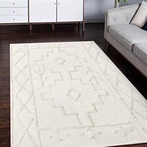 Uphome Boho Washable Rug for Living Room 5'x7' Geometric Moroccan Area Rug with Tassels Cotton Woven Tufted Throw Rugs for Bedroom Beige Farmhouse Carpets for Dinning Room Kitchen