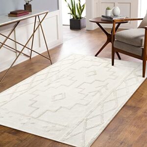 Uphome Boho Washable Rug for Living Room 5'x7' Geometric Moroccan Area Rug with Tassels Cotton Woven Tufted Throw Rugs for Bedroom Beige Farmhouse Carpets for Dinning Room Kitchen