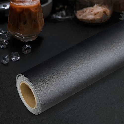 HYPERTAI Black Wallpaper, 12 Inch x 78.7 Inch Self Adhesive Peel and Stick Wall Paper Removable Kitchen Wallpaper Vinyl Black Wallpaper Cabinet Furniture Countertop Shelf Paper