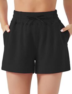 the gym people women's drawstring sweat shorts high waisted summer workout lounge shorts with pockets black