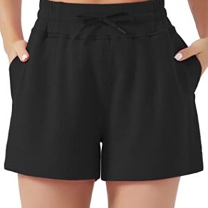 THE GYM PEOPLE Women's Drawstring Sweat Shorts High Waisted Summer Workout Lounge Shorts with Pockets Black