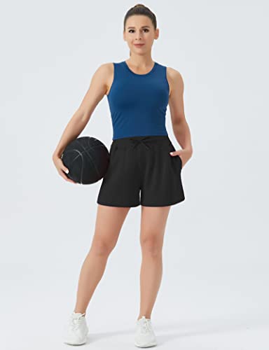 THE GYM PEOPLE Women's Drawstring Sweat Shorts High Waisted Summer Workout Lounge Shorts with Pockets Black