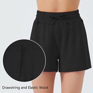 THE GYM PEOPLE Women's Drawstring Sweat Shorts High Waisted Summer Workout Lounge Shorts with Pockets Black