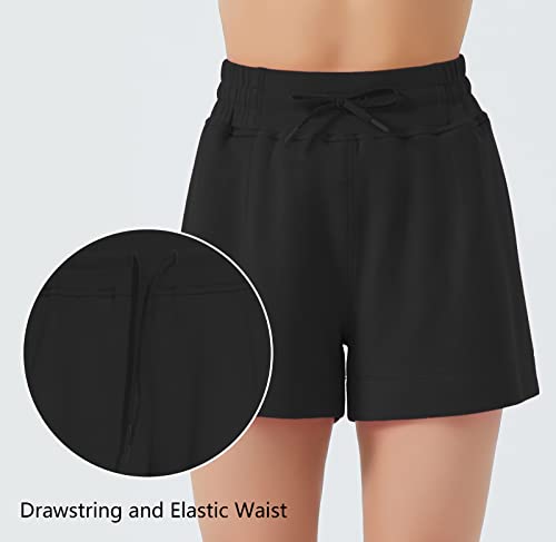 THE GYM PEOPLE Women's Drawstring Sweat Shorts High Waisted Summer Workout Lounge Shorts with Pockets Black