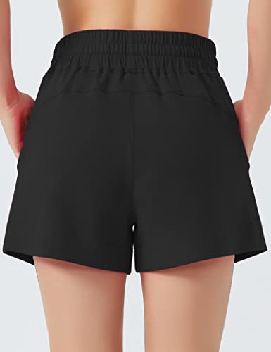 THE GYM PEOPLE Women's Drawstring Sweat Shorts High Waisted Summer Workout Lounge Shorts with Pockets Black