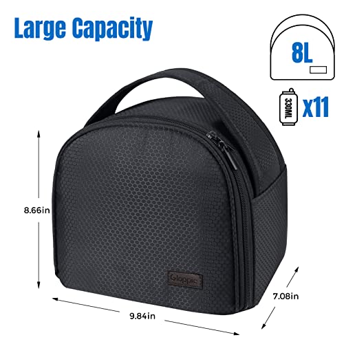 Gloppie Lunch Box Insulated Lunch Bag for Men Women Lunch Cooler Bags Black Lunch Tote Bag for Bento Box Lunch Containers Adult Lunchbox Lunchbag Work Office Picnic