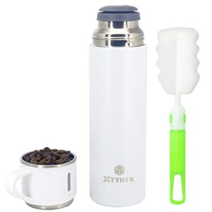 xtyhtx thermos bottle coffee cup,vacuum-insulated beverage bottle with handle,stainless steel thermo leak-proof for coffee, tea, water, hot or cold, 17oz (white)