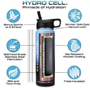 HYDRO CELL Stainless Steel Insulated Water Bottle with Straw - For Cold & Hot Drinks - Metal Vacuum Flask with Screw Cap and Modern Leakproof Sport Thermos for Kids & Adults (Blue/Black 24oz)