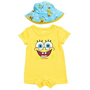spongebob squarepants newborn baby boys romper and hat yellow/blue 0-3 months