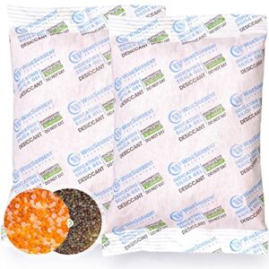 wisesorb 500 gram [2 packs] silica gel packets, color indicating (orange to dark green) silica packets, rechargeable safe dehumidifier, silica gel packets for storage, basement moisture absorbers