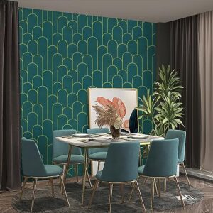 Peel and Stick Wallpaper Green and Gold Geometric Contact Paper Green and Gold Self-Adhesive Wallpaper Removable Modern Stripe Wallpaper for Walls Covering Waterproof Vinyl Rolls 17.3''x118''