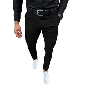 mens fashion slim fit dress pants casual business skinny stretch pants golf pants black