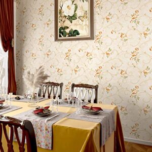 skyblur vintage yellow wild floral peel and stick wallpaper for living room accent walls american country rustic flowers wallpaper floral 17.5"x78.7" removable adhesive contact paper retro wall decor