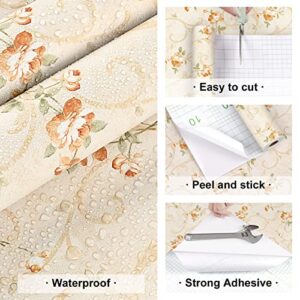 Skyblur Vintage Yellow Wild Floral Peel and Stick Wallpaper for Living Room Accent Walls American Country Rustic Flowers Wallpaper Floral 17.5"x78.7" Removable Adhesive Contact Paper Retro Wall Decor