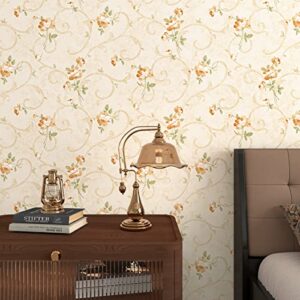 Skyblur Vintage Yellow Wild Floral Peel and Stick Wallpaper for Living Room Accent Walls American Country Rustic Flowers Wallpaper Floral 17.5"x78.7" Removable Adhesive Contact Paper Retro Wall Decor