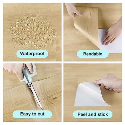 Skyblur Vinyl Planks Flooring Peel and Stick Floor Tile Natural Wood Tiles for Floor Stickers Removable Self Adhesive Tiles Bathroom Floor Vinyl Tiles for Kitchen Floor 35x6 Inch 4 Pcs