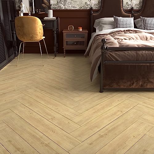 Skyblur Vinyl Planks Flooring Peel and Stick Floor Tile Natural Wood Tiles for Floor Stickers Removable Self Adhesive Tiles Bathroom Floor Vinyl Tiles for Kitchen Floor 35x6 Inch 4 Pcs