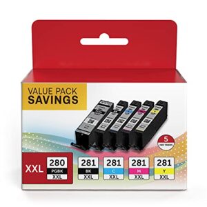 pgi-280 xxl/cli-281 xxl ink cartridge 5 color value pack replacement for canon 280 281 ink cartridges compatible with printer pixma tr8520 tr8620 tr7520 tr8600 ts6120 tr8500 ts6220 ts9120