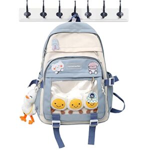 newlifegift kawaii backpack with girls cute pin accessories plush pendant kawaii school backpack cute aesthetic backpack (blue)