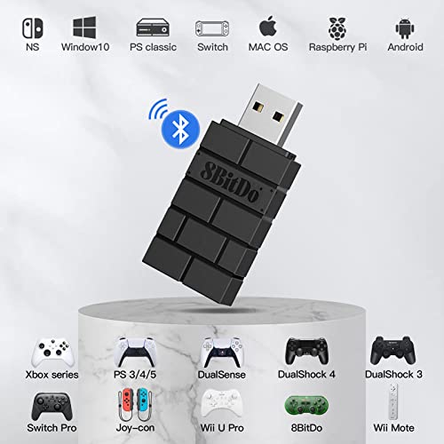 8Bitdo Wireless USB Adapter 2 for Switch/Switch OLED, Windows, Mac & Raspberry Pi Compatible with Xbox Series X & S Controller, Xbox One Bluetooth Controller, Switch Pro and PS5 Controller