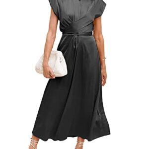 ANRABESS Women's 2023 Formal Dress for Women Summer Maxi Elegant Satin Cocktail Dress Sleeveless Wrap A-Line Flowy Midi Wedding Guest Silk Semi Formal Dress 916heihui-M Black