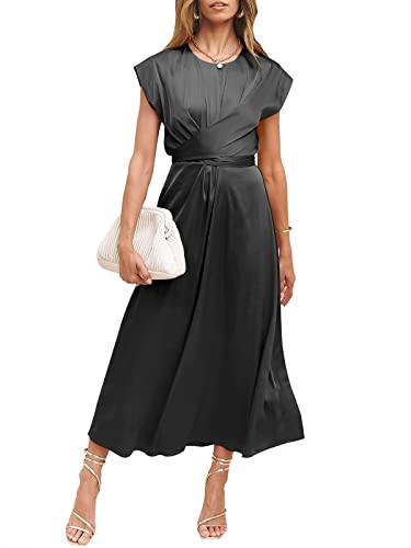 ANRABESS Women's 2023 Formal Dress for Women Summer Maxi Elegant Satin Cocktail Dress Sleeveless Wrap A-Line Flowy Midi Wedding Guest Silk Semi Formal Dress 916heihui-M Black