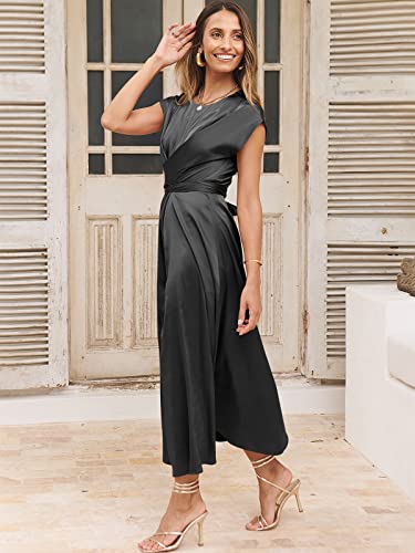 ANRABESS Women's 2023 Formal Dress for Women Summer Maxi Elegant Satin Cocktail Dress Sleeveless Wrap A-Line Flowy Midi Wedding Guest Silk Semi Formal Dress 916heihui-M Black